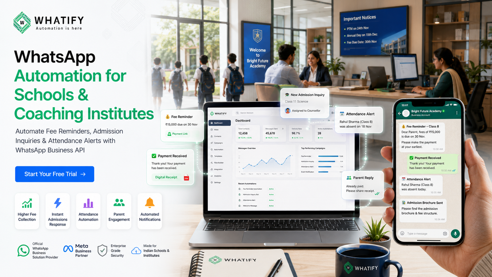 WhatsApp Automation for Schools & Coaching Institutes: Admissions, Fees & Attendance